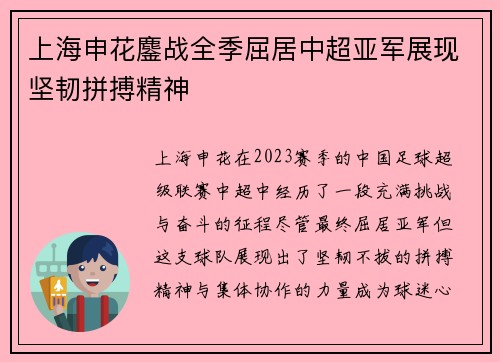 上海申花鏖战全季屈居中超亚军展现坚韧拼搏精神